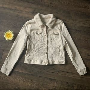 Mudd denim stretch jacket with faux sherpa collar cream color medium